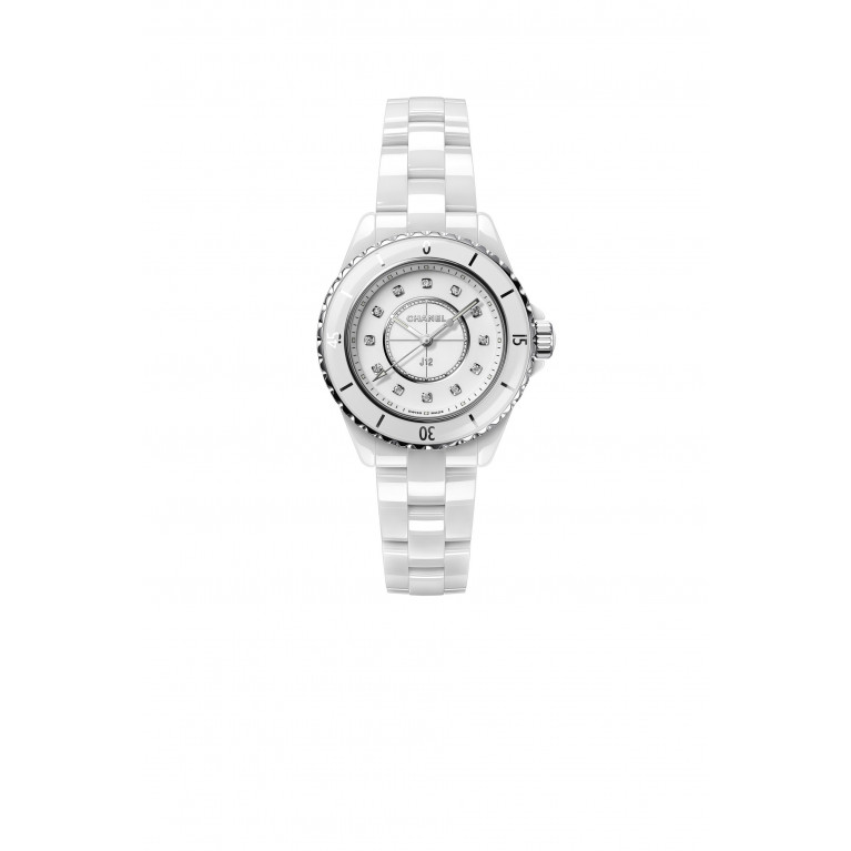 CHANEL - White highly resistant ceramic and steel, diamond indicators