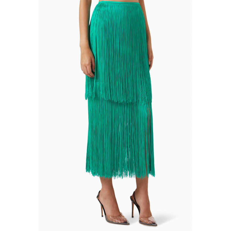 No Pise La Grama - Sol Fringe Skirt in Viscose Green