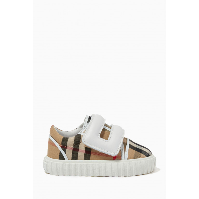 Burberry - Mark Check Sneakers in Cotton & Leather