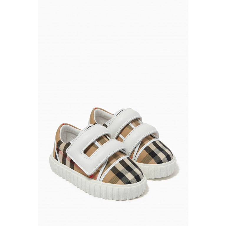 Burberry - Mark Check Sneakers in Cotton & Leather