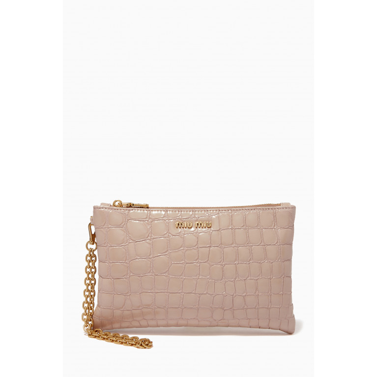 Miu Miu - St. Cocco Pouch in Croc-embossed Leather Neutral