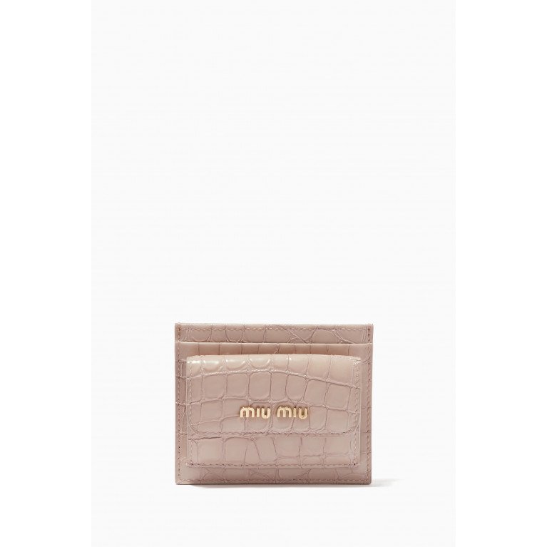 Miu Miu - St. Cocco Card Holder in Croco-print Leather Neutral