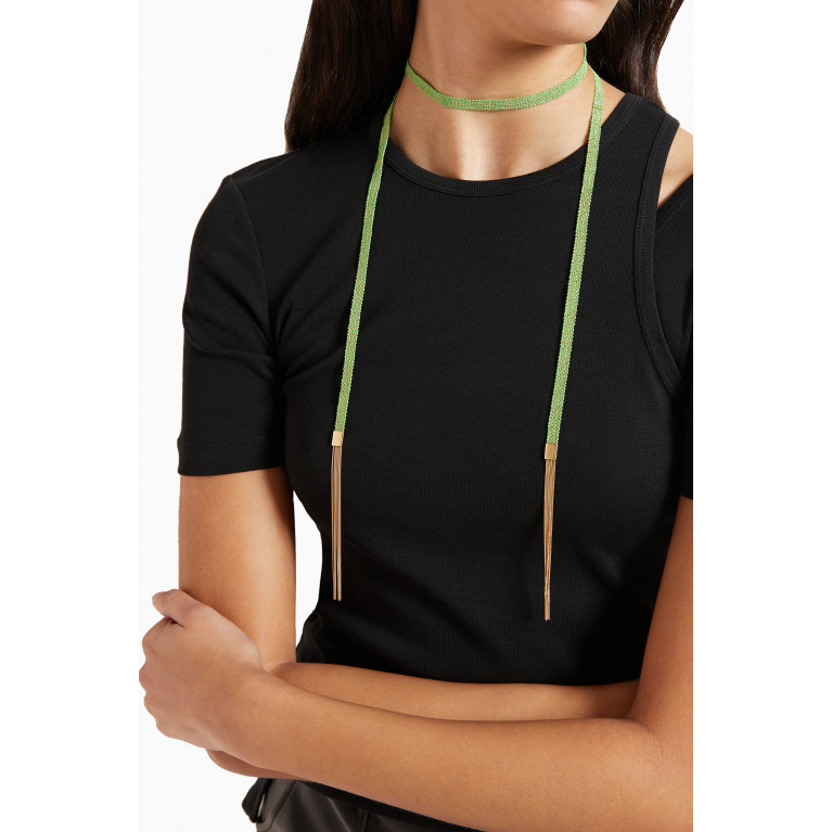 Samra - x Ounass Sukar Scarf Wrap Necklace in Silk & 18kt Yellow Gold Green