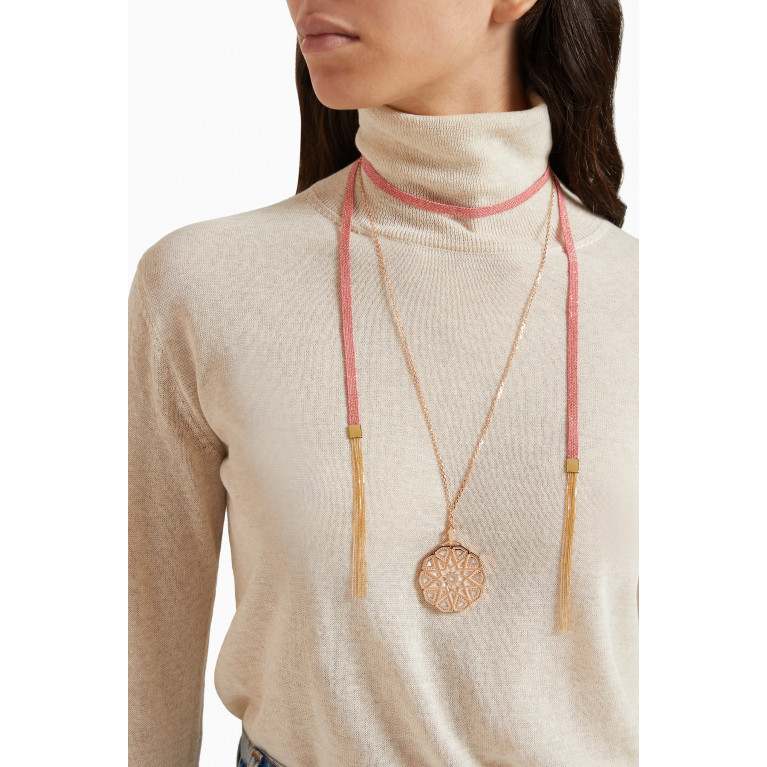 Samra - x Ounass Sukar Scarf Wrap Necklace in Silk & 18kt Yellow Gold Pink