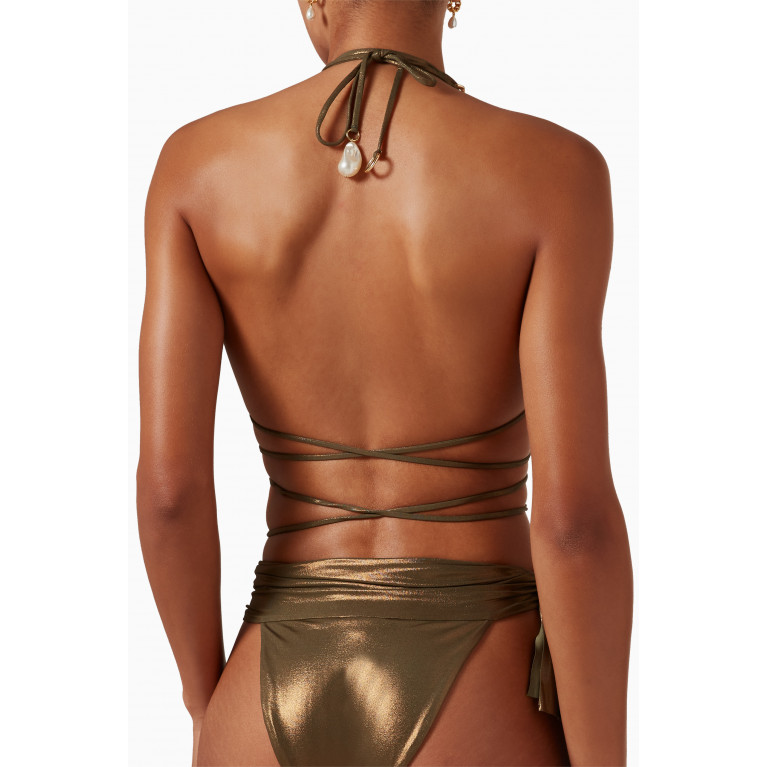 Maria Lucia Hohan - Joy Bikini Top in Metallic Nylon Gold
