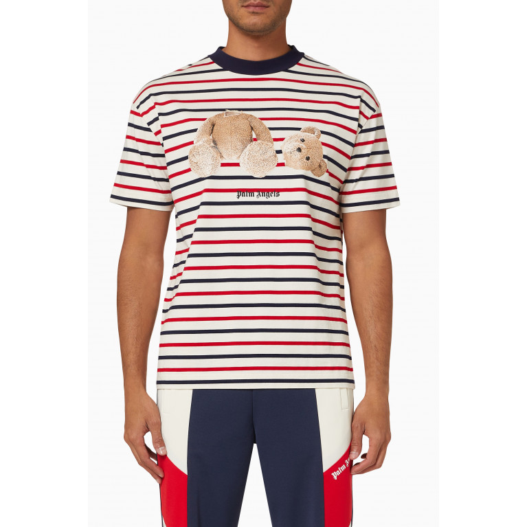 Palm Angels - Bear Print Striped T-shirt in Cotton