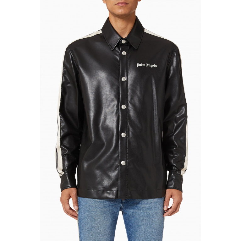 Palm Angels - Long Sleeve Track Shirt in Faux Leather