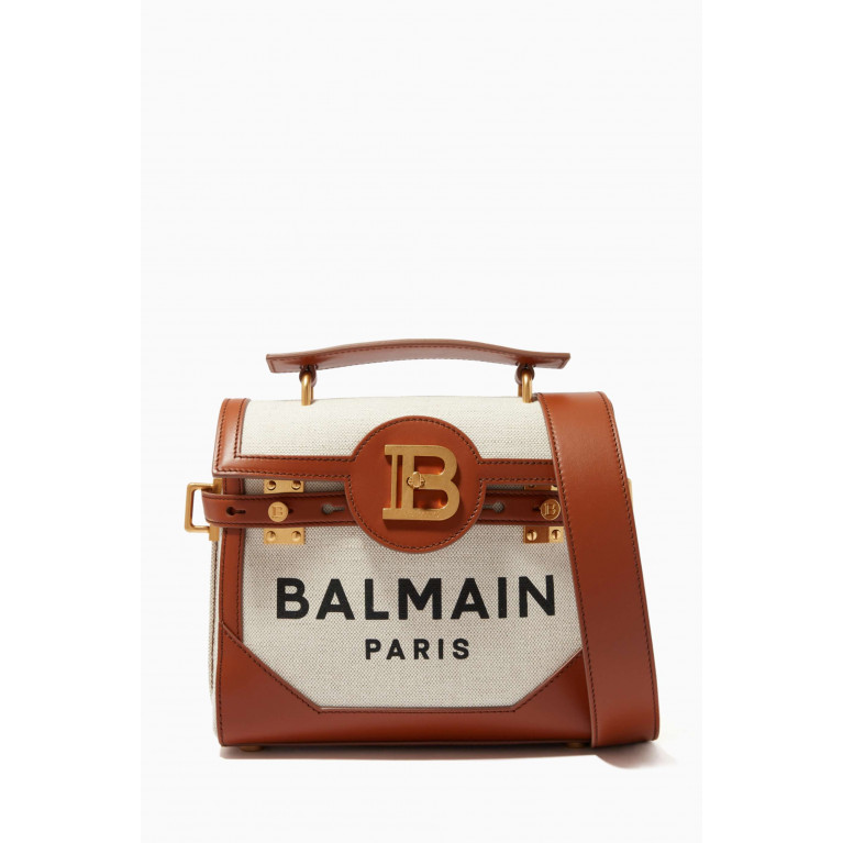 Balmain - B-Buzz 23 Top Handle Bag in Canvas & Leather