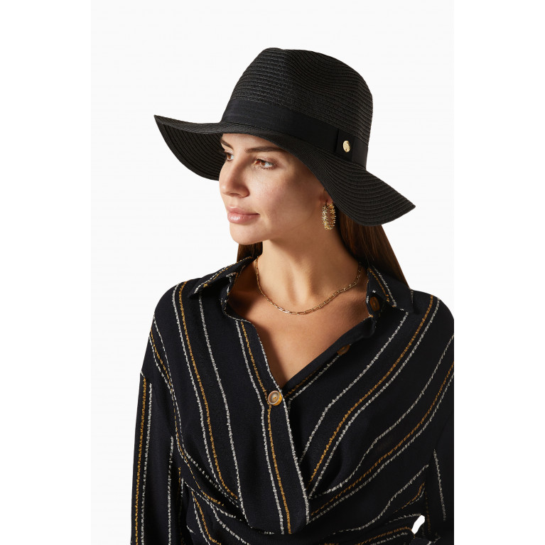 Melissa Odabash - Fedora Hat in Woven Paper Black