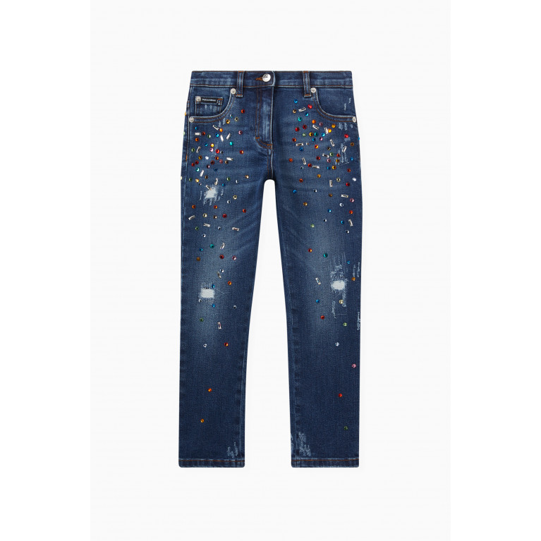 Dolce & Gabbana - Multi Crystals Ripped Jeans in Denim