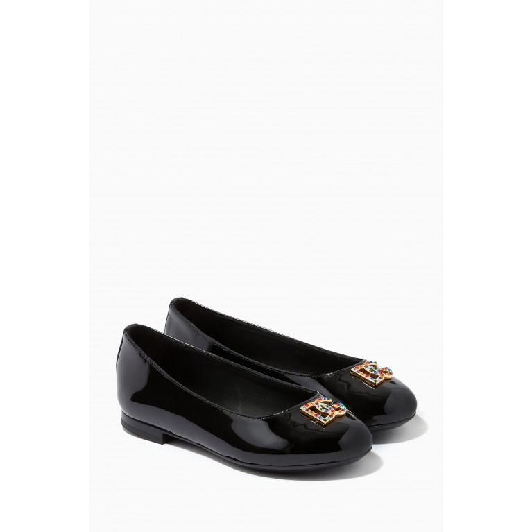 Crystal DG Logo Ballet Flats in Patent Leather