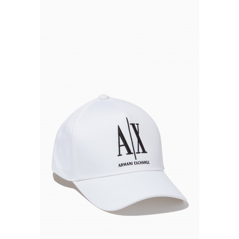 Armani - AX Icon Logo Baseball Cap in Cotton Gabardine White