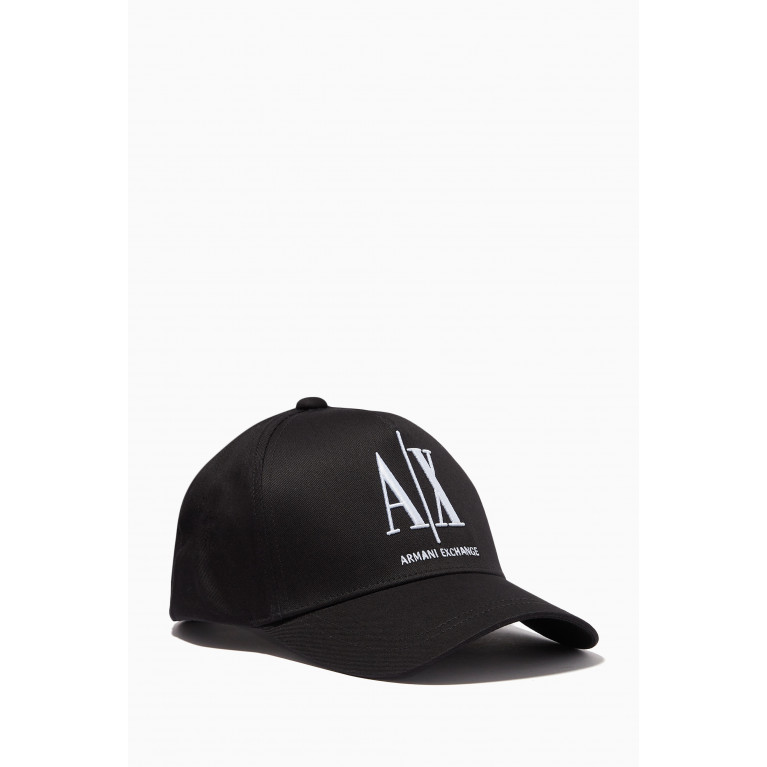 Armani - AX Icon Logo Baseball Cap in Cotton Gabardine Black