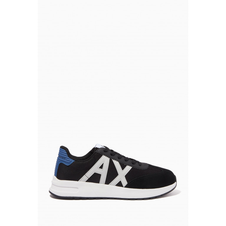 Armani - AX Low-top Sneakers in Knit Mesh & Suede Black