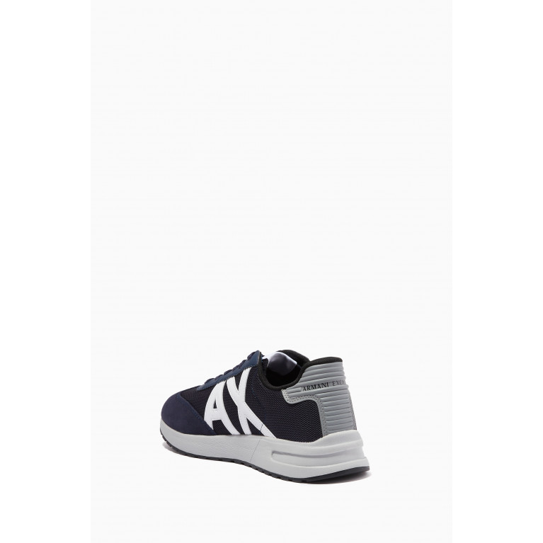 Armani - AX Low-top Sneakers in Knit Mesh & Suede Blue