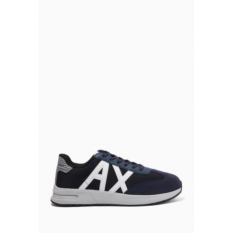 Armani - AX Low-top Sneakers in Knit Mesh & Suede Blue