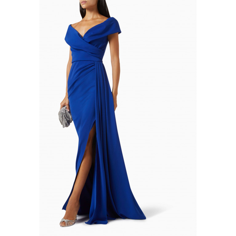 Nicole Bakti - Off-shoulder Draped Gown in Stretch-crepe Blue