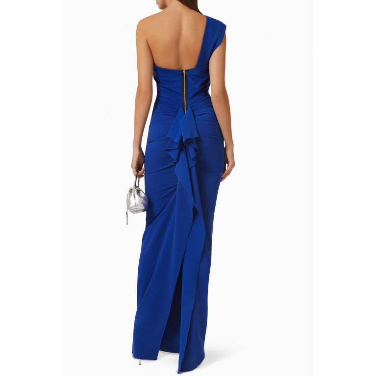 Nicole Bakti - One-shoulder Gown in Odessa Stretch Crepe Blue