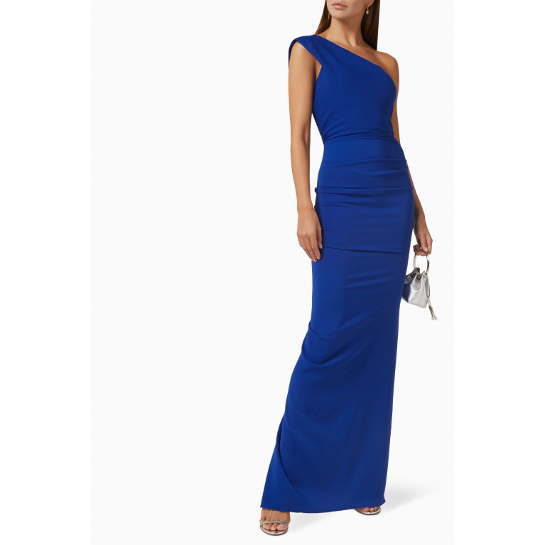 Nicole Bakti - One-shoulder Gown in Odessa Stretch Crepe Blue