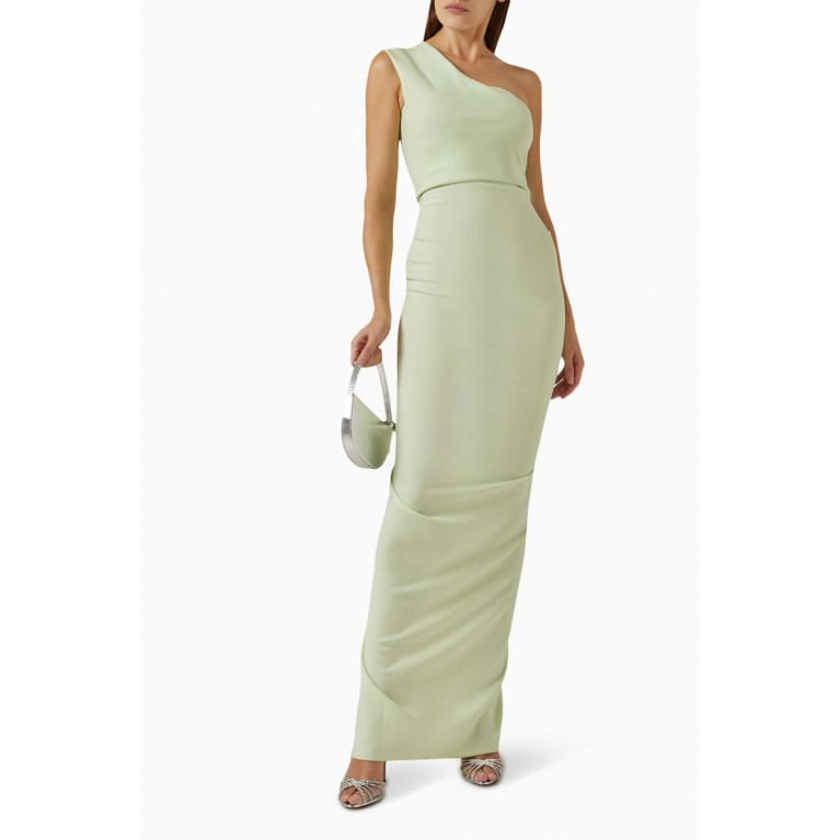 Nicole Bakti - One-shoulder Gown in Odessa Stretch Crepe Green