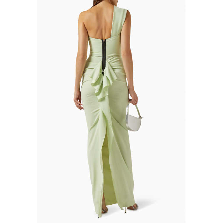 Nicole Bakti - One-shoulder Gown in Odessa Stretch Crepe Green