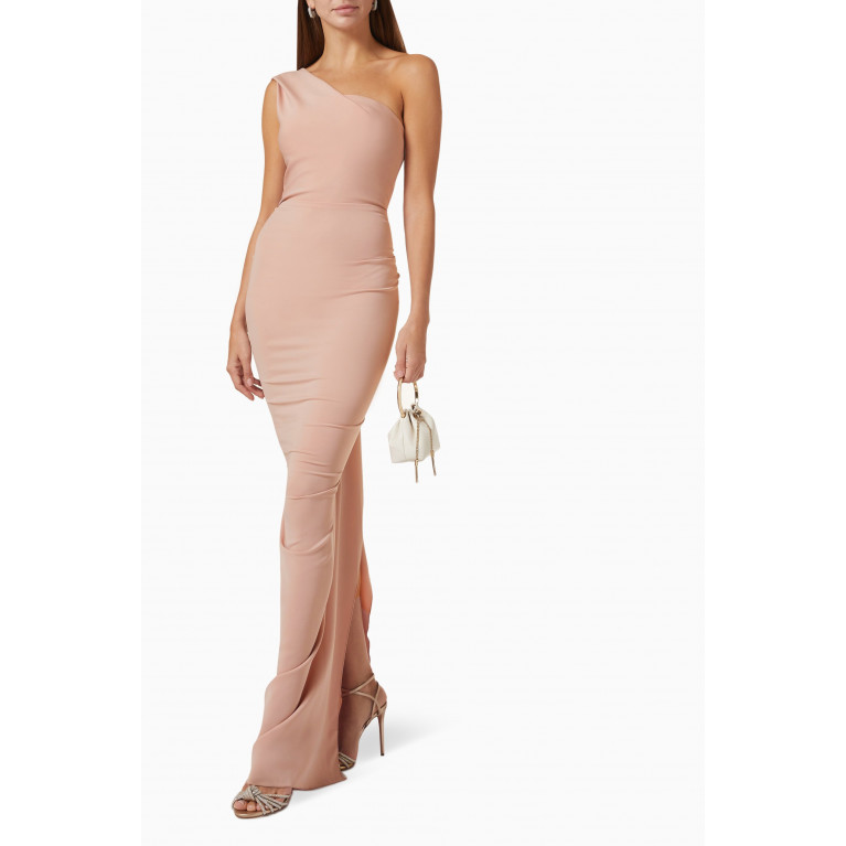 Nicole Bakti - One-shoulder Gown in Odessa Stretch Crepe Pink