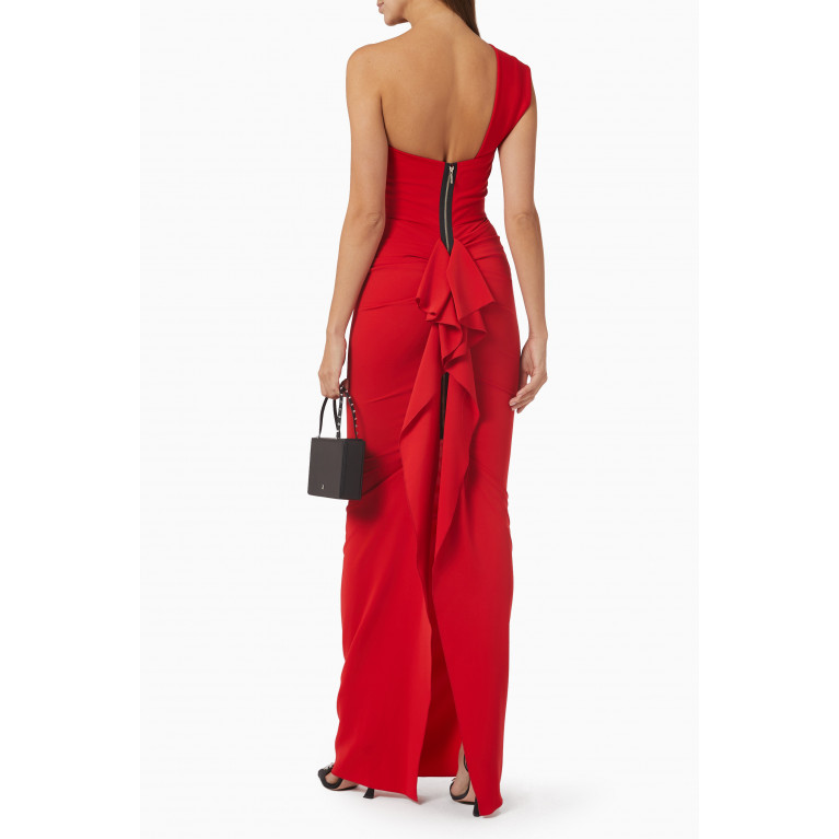 Nicole Bakti - One-shoulder Gown in Odessa Stretch Crepe Red