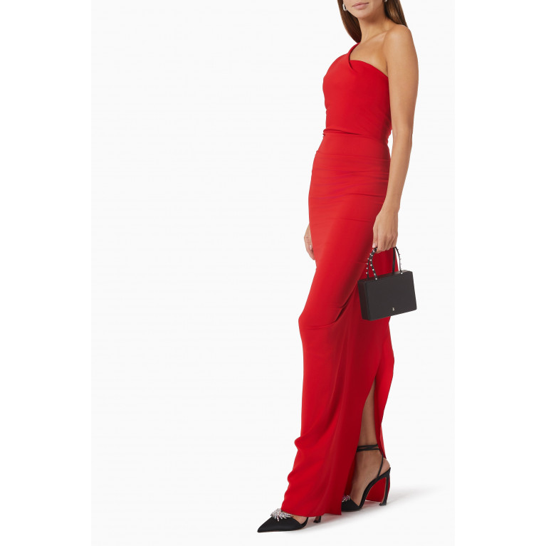 Nicole Bakti - One-shoulder Gown in Odessa Stretch Crepe Red