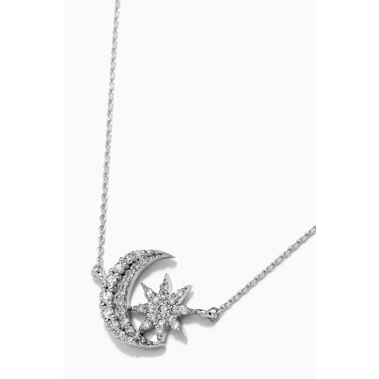 Bee Goddess - Moon & Star Diamond Pendant Necklace in 14kt White Gold