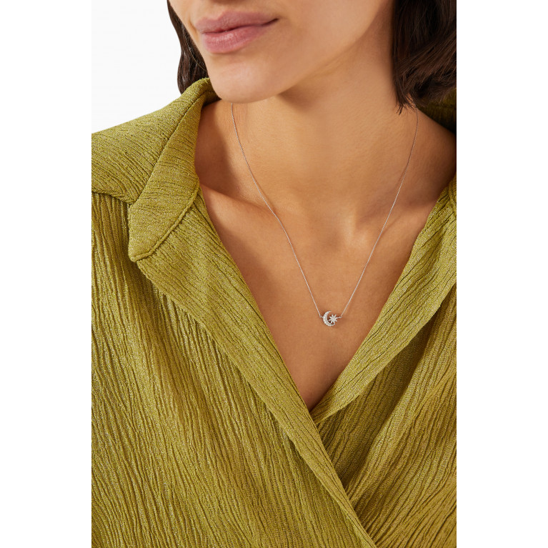 Bee Goddess - Moon & Star Diamond Pendant Necklace in 14kt White Gold