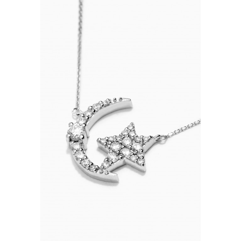 Bee Goddess - Moon & North Star Diamond Pendant Necklace in 14kt White Gold
