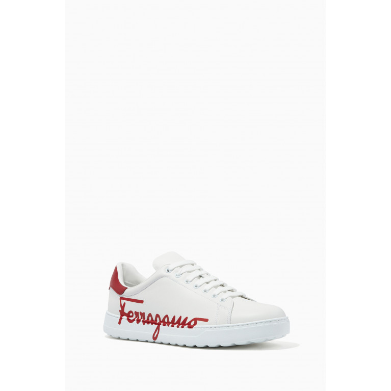 Ferragamo - Maxi Logo Tennis Sneakers in Calfskin Neutral