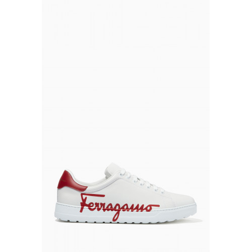 Ferragamo - Maxi Logo Tennis Sneakers in Calfskin Neutral