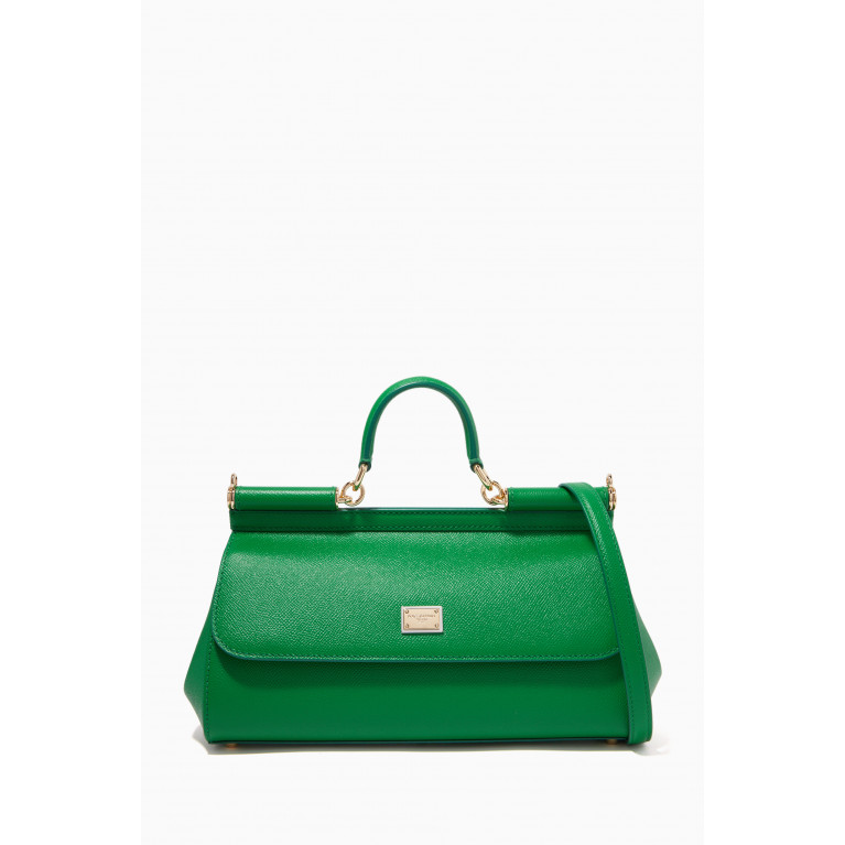 Dolce & Gabbana - Sicily Long Medium Top Handle Bag in Leather Green