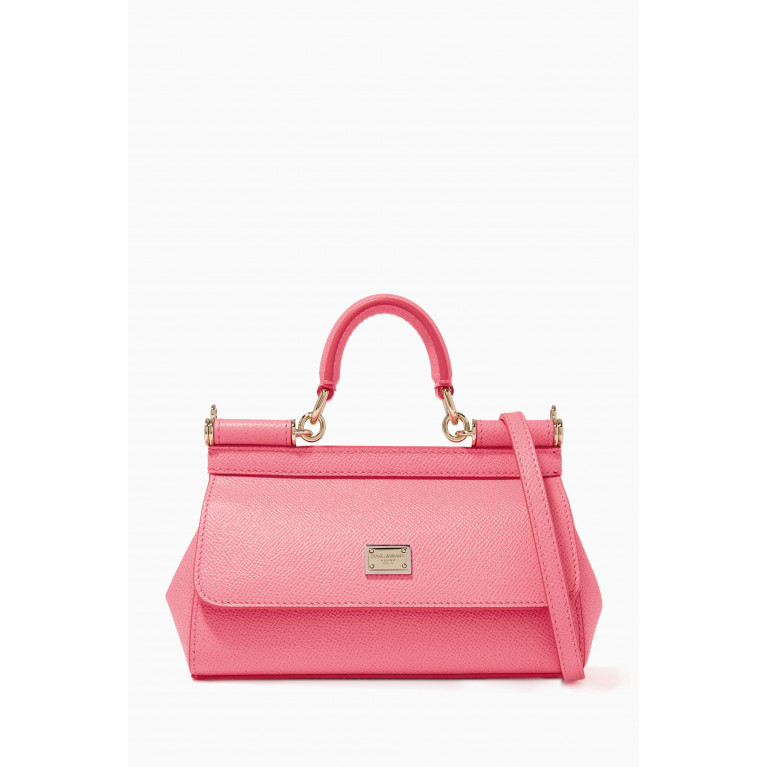 Dolce & Gabbana - Sicily Long Small Top Handle Bag in Dauphine Leather Pink