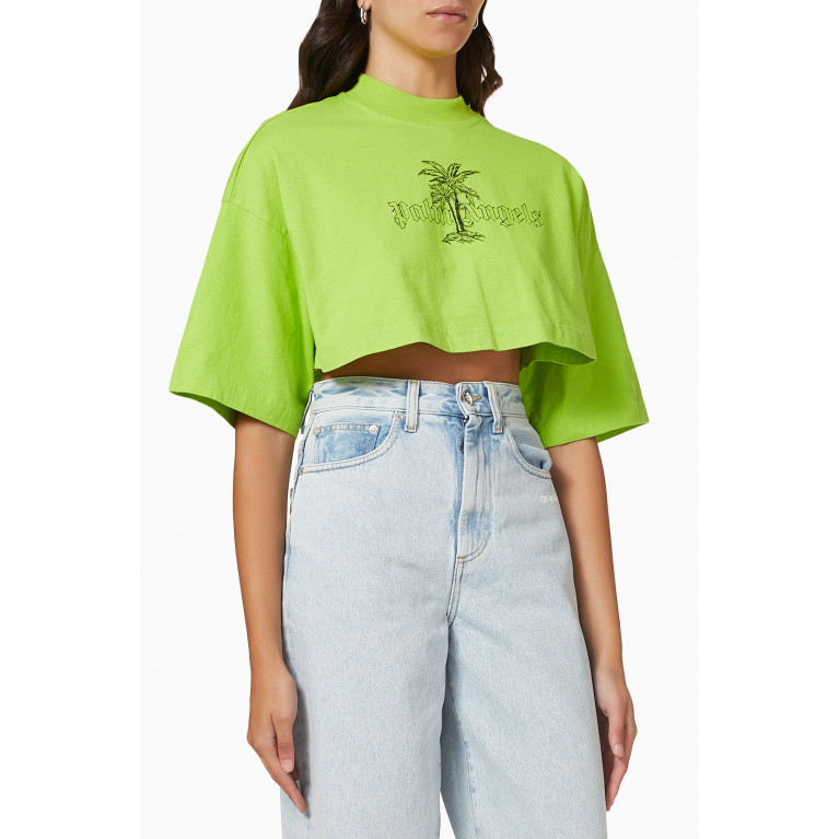 Palm Angels - Palm Logo Cropped T-shirt in Cotton Jersey