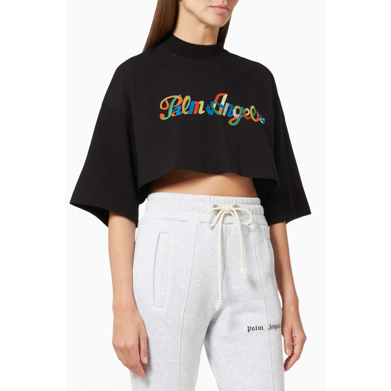 Palm Angels - Rainbow Logo Cropped T-shirt in Cotton Jersey