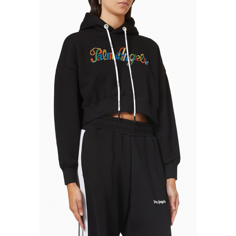 Palm Angels - Rainbow Logo Cropped Hoodie in Cotton