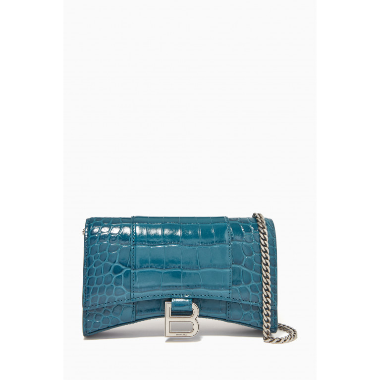Balenciaga - Hourglass Wallet on Chain in Crocodile Embossed Calfskin