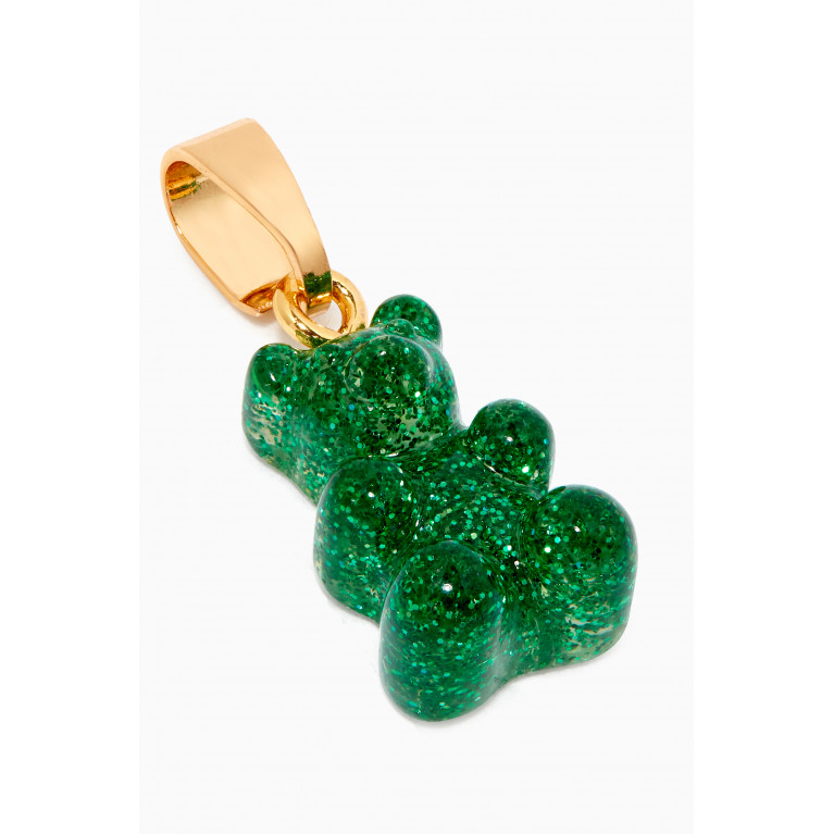 Crystal Haze - Nostalgia Bear Pendant in 18kt Gold Plating & Glitter Resin Green