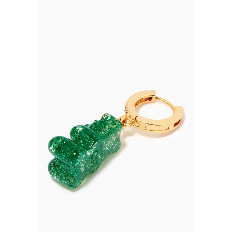Crystal Haze - Nostalgia Bear Single Earring in 18kt Gold Plating & Glitter Resin Green