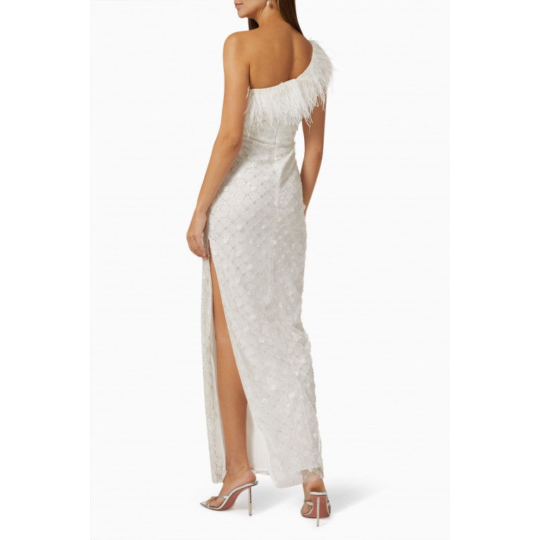 Mac Duggal - Embellished One-shoulder Gown in Tulle White