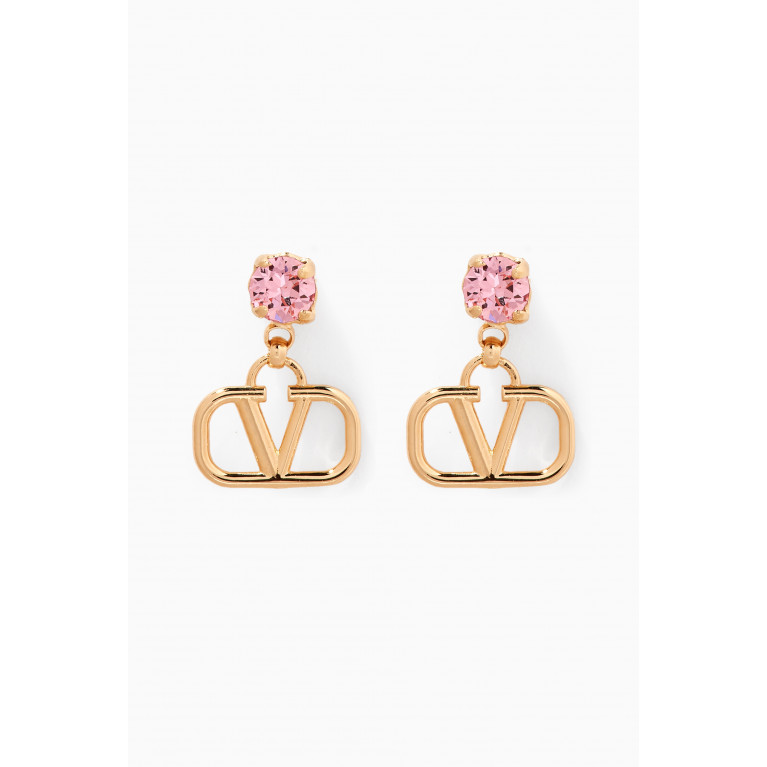 Valentino - Valentino - Valentino Garavani VLOGO Crystal Drop Earrings Pink