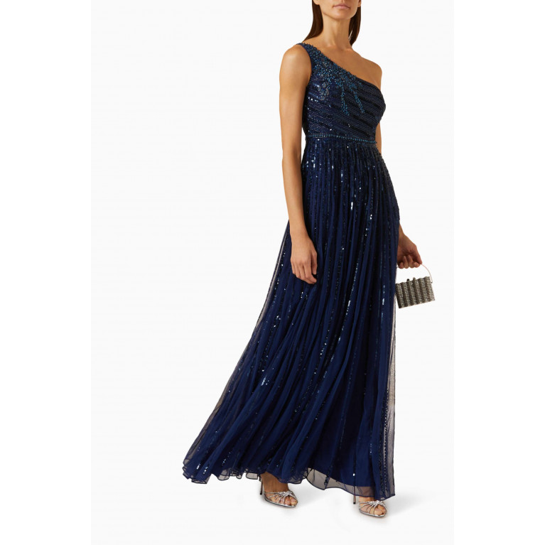 Mac Duggal - Embellished One-shoulder Gown in Tulle Blue