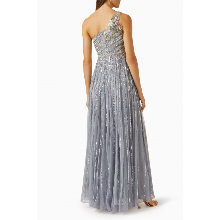 Mac Duggal - Embellished One-shoulder Gown in Tulle Silver