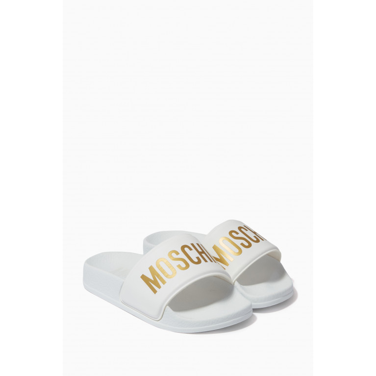 Moschino - Logo Print Rubber Sliders White