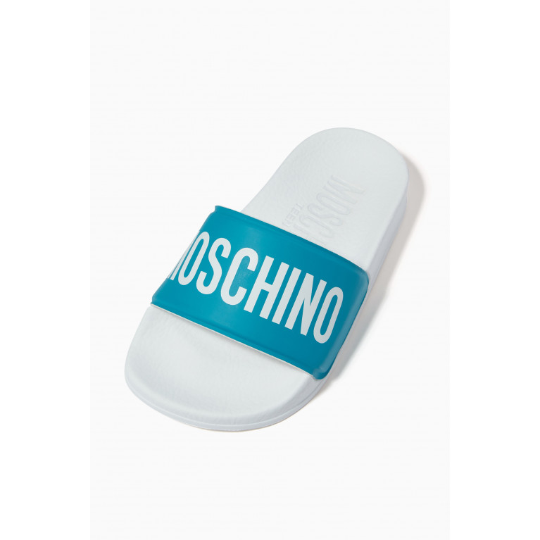 Moschino - Contrasting Logo Slides in Rubber Blue