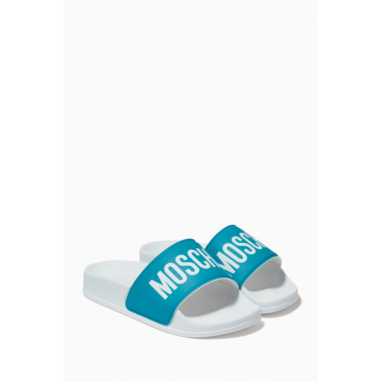 Moschino - Contrasting Logo Slides in Rubber Blue