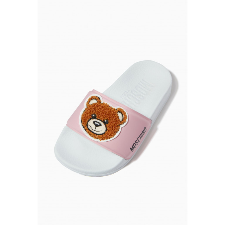 Moschino - Contrasting Teddy Bear Slides in Rubber Pink