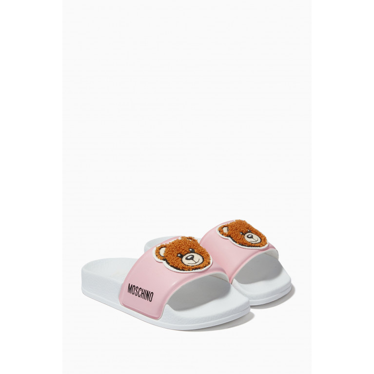 Moschino - Contrasting Teddy Bear Slides in Rubber Pink